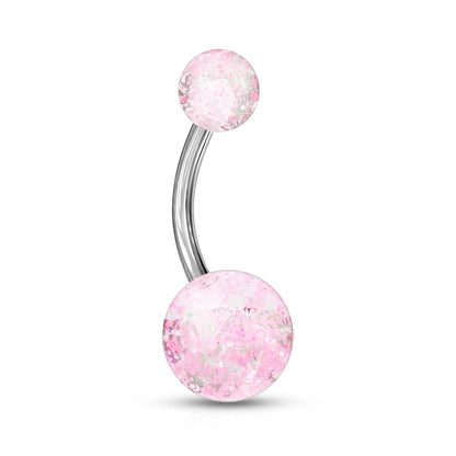 Pink Ultra Glitter Steel Belly Button Bar 14g