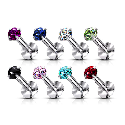 Prong Set Gem Internally threaded Flat Back Stud 16g
