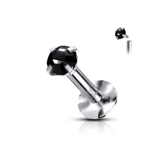 Prong Set Gem Internally threaded Flat Back Stud Black