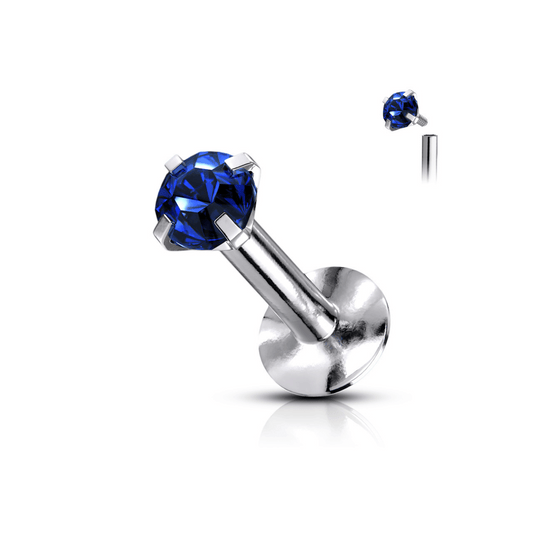 Prong Set Gem Internally threaded Flat Back Stud Dark Blue