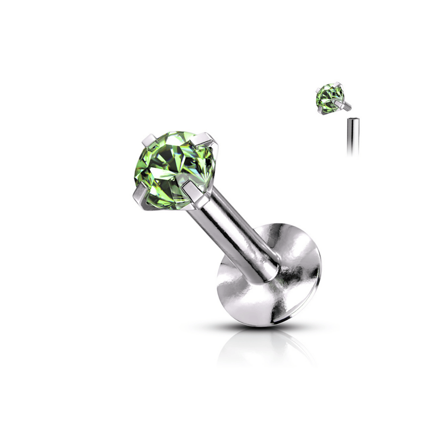 Prong Set Gem Internally threaded Flat Back Stud Green