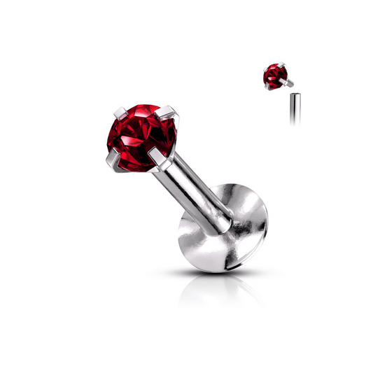 Prong Set Gem Internally threaded Flat Back Stud Red