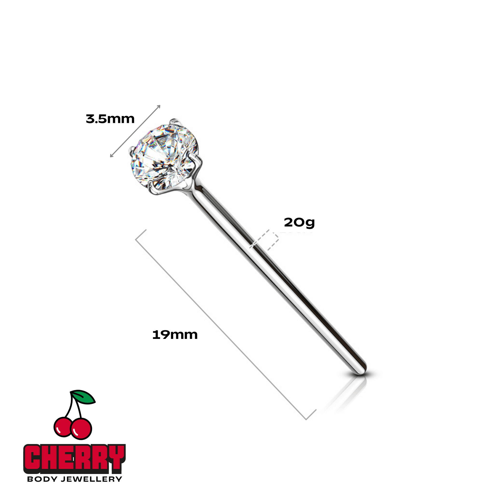 Prong set gem fishtail nose stud dimensions