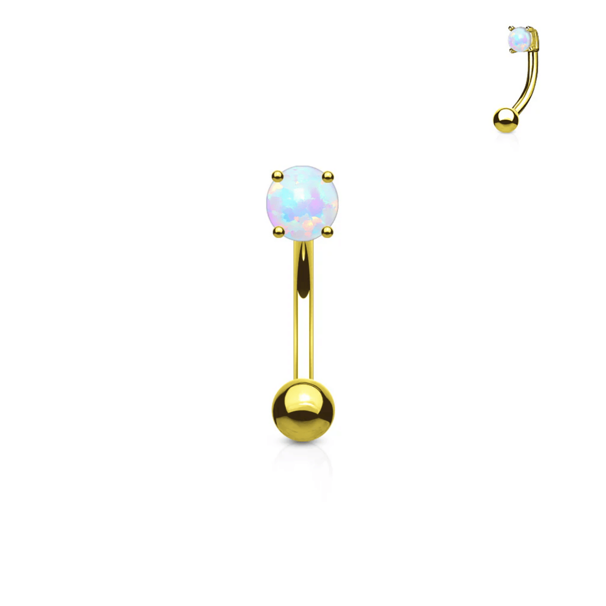 Prong set opal stone eyebrow bar Gold/White