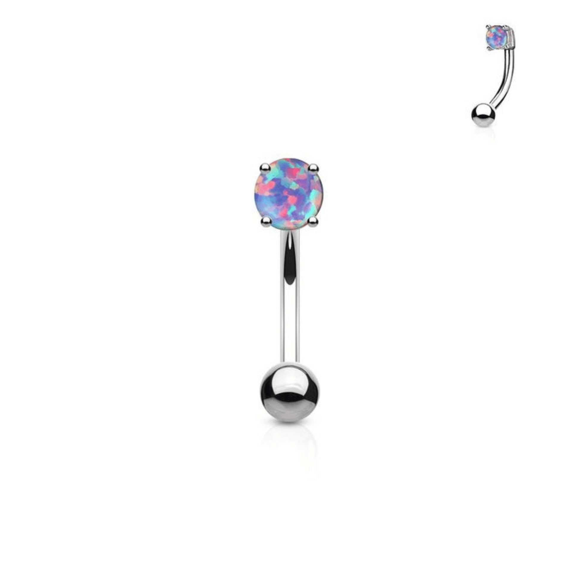 Prong set opal stone eyebrow rook bar Silver/Purple