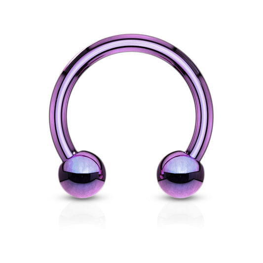 Purple Curved Ball Steel Horseshoe Barbell 18g-10g
