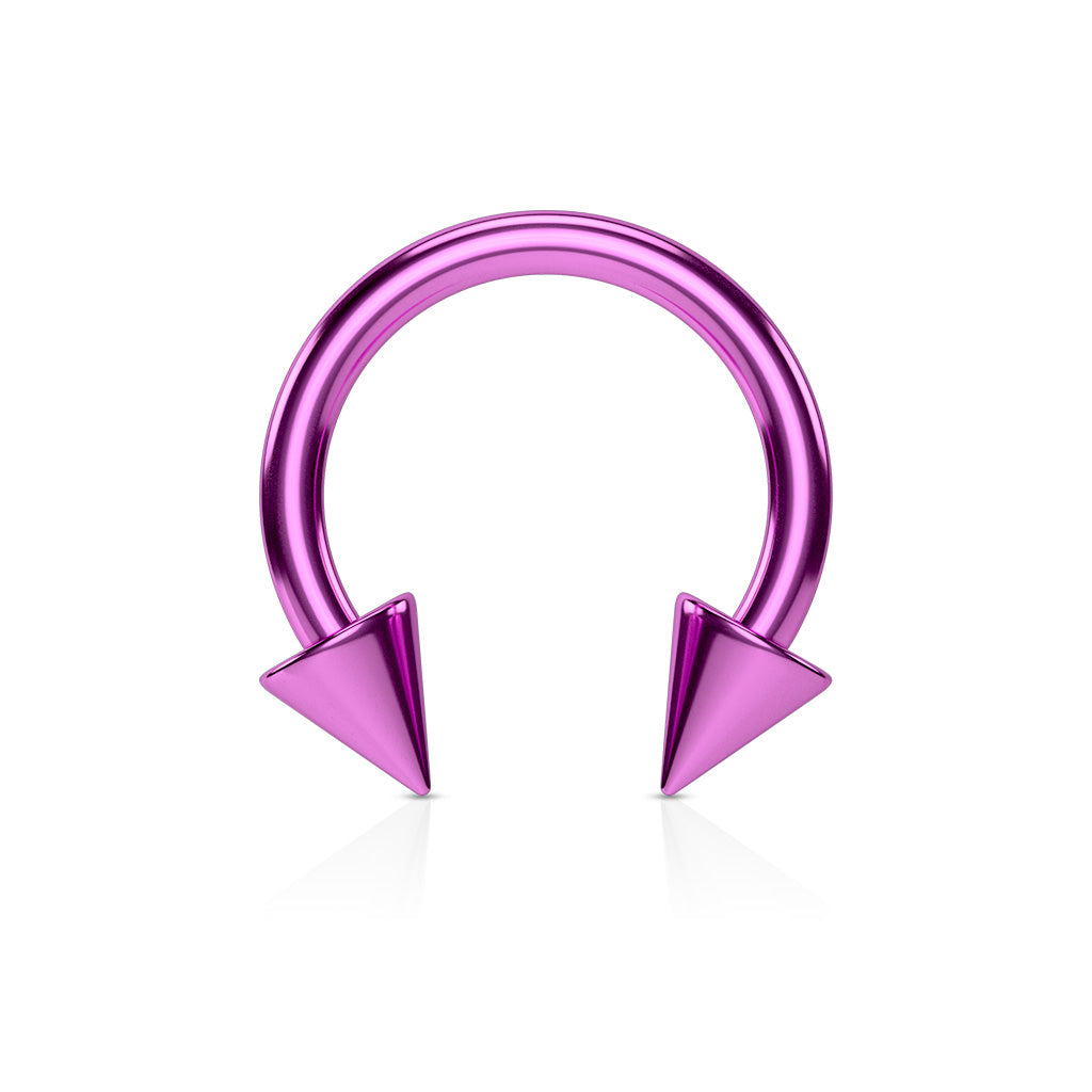 Purple Curved Horseshoe Steel Circular Spike Barbell 12g