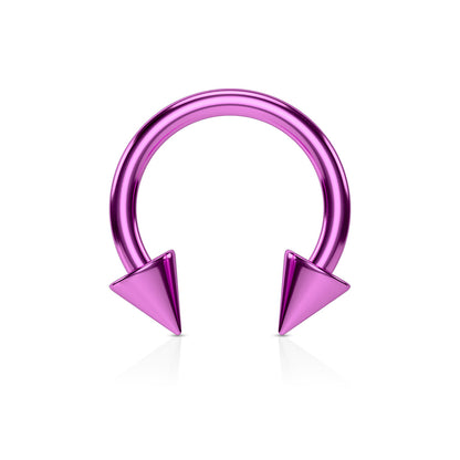 Purple Curved Horseshoe Steel Circular Spike Barbell 12g