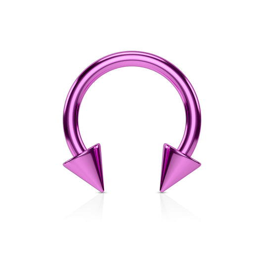 Purple Curved Horseshoe Steel Circular Spike Barbell 12g