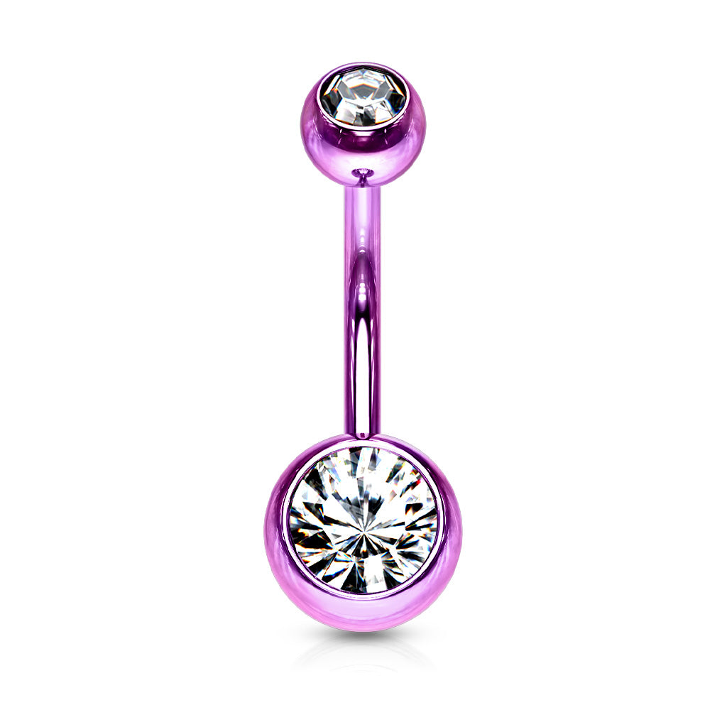 Purple Double Clear Gem Belly Button Bar