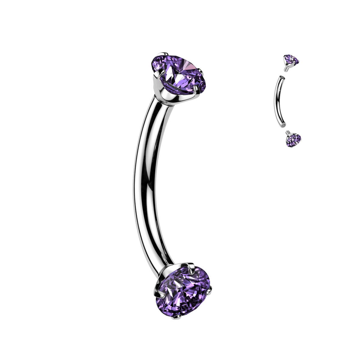 Purple Gem Silver Steel Curved Barbell