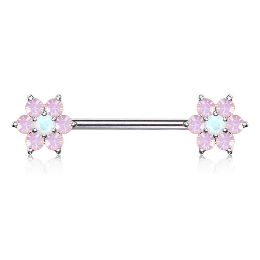 Purple Opal Flower Nipple Bar 14g