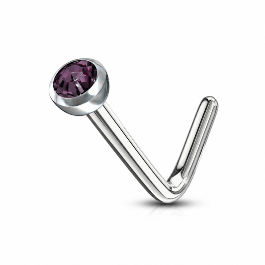Purple Press Fit Gem Steel 'L' Bend Nose Stud