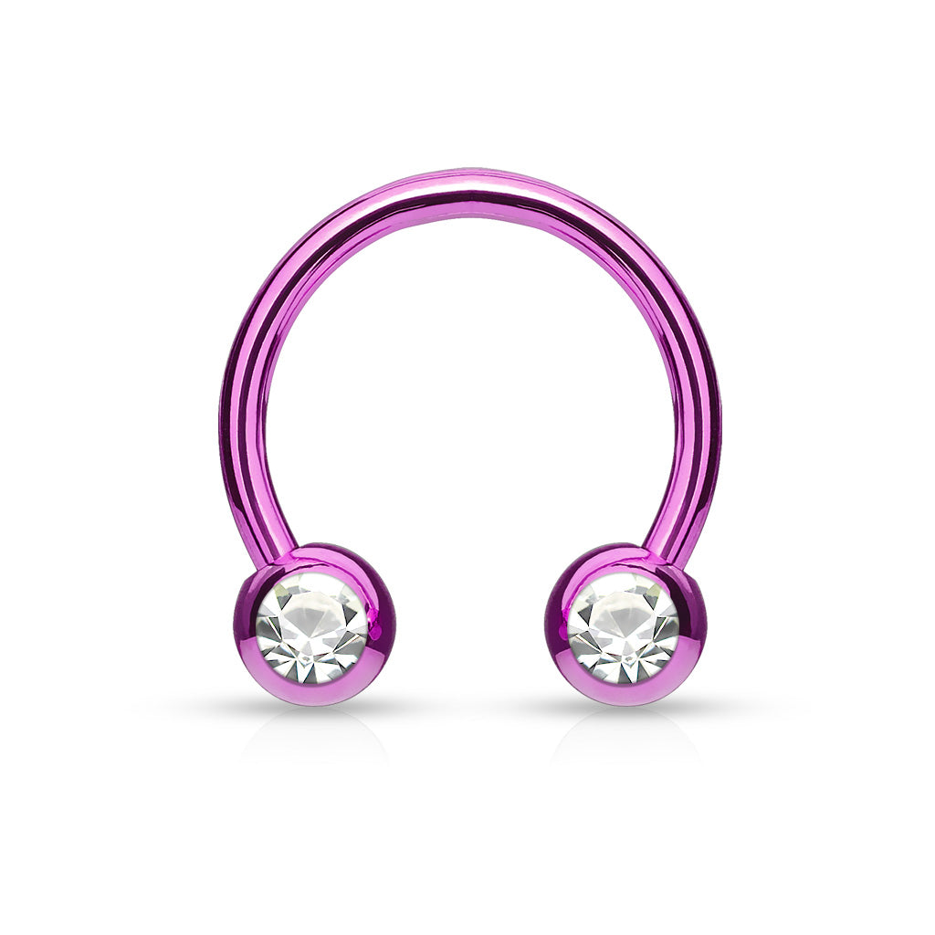 Purple Steel Clear Gem Horseshoe Barbell 16g