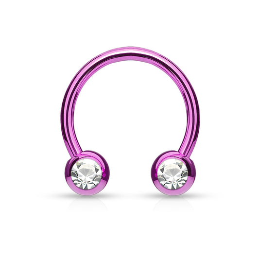 Purple Steel Clear Gem Horseshoe Barbell 16g