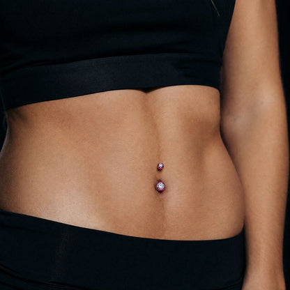 Purple Steel Double Clear Gem Belly Button Bar