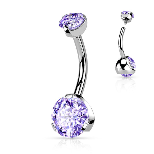 Purple Steel Round Gem Internally Threaded Belly Button Bar