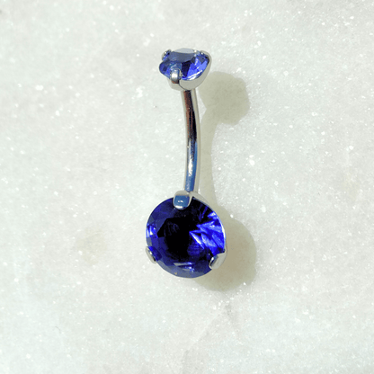 Purple Steel Round Gem Internally Threaded Belly Button Bar