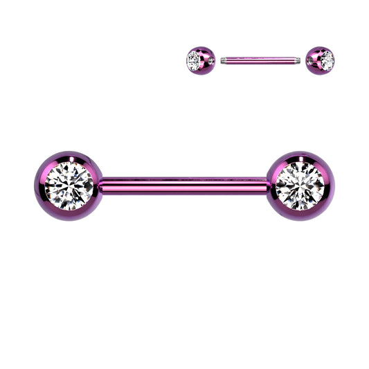 Purple Steel Titanium IP Clear Gem Nipple Bar 14g