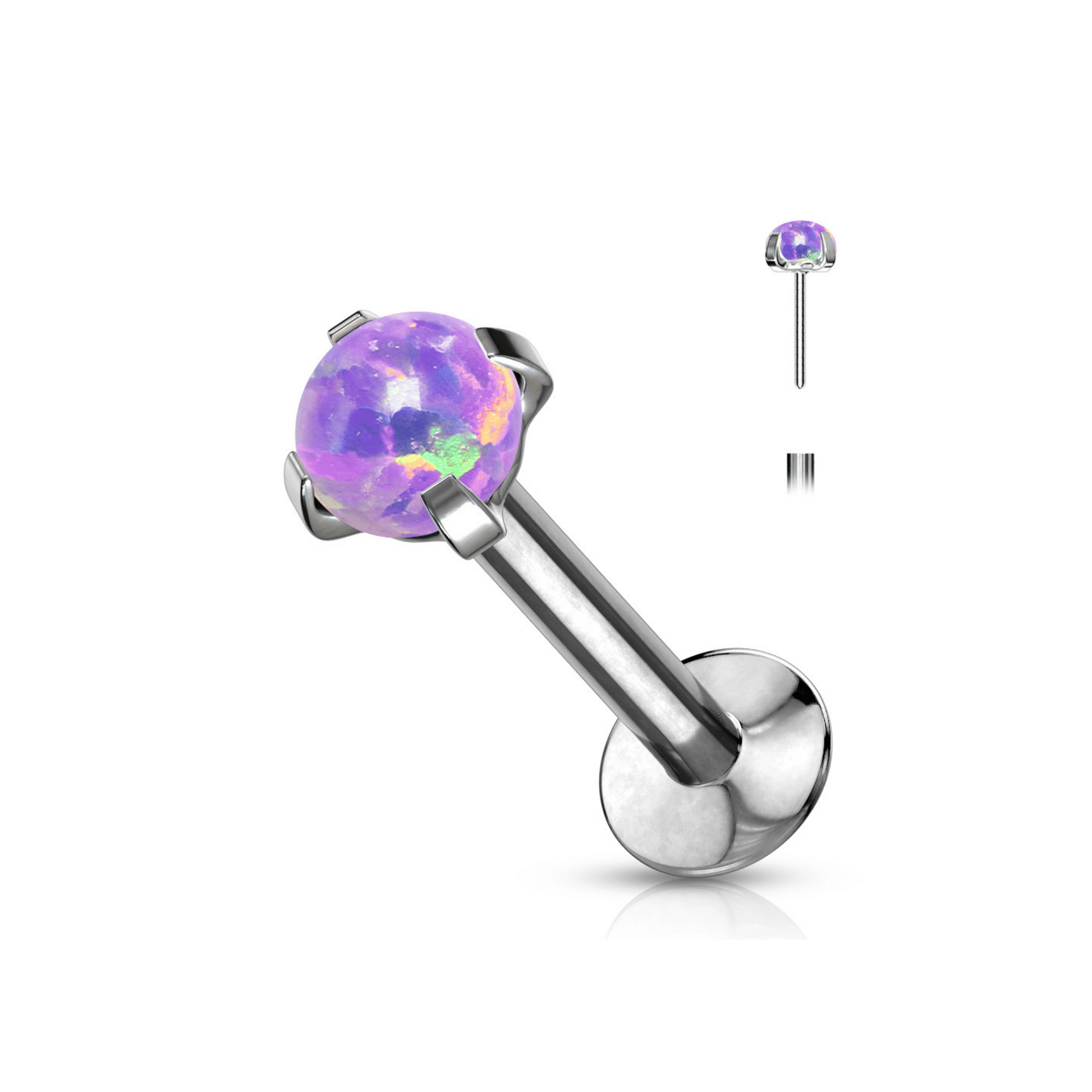 Purple prong set gem opalite threadless flat back stud