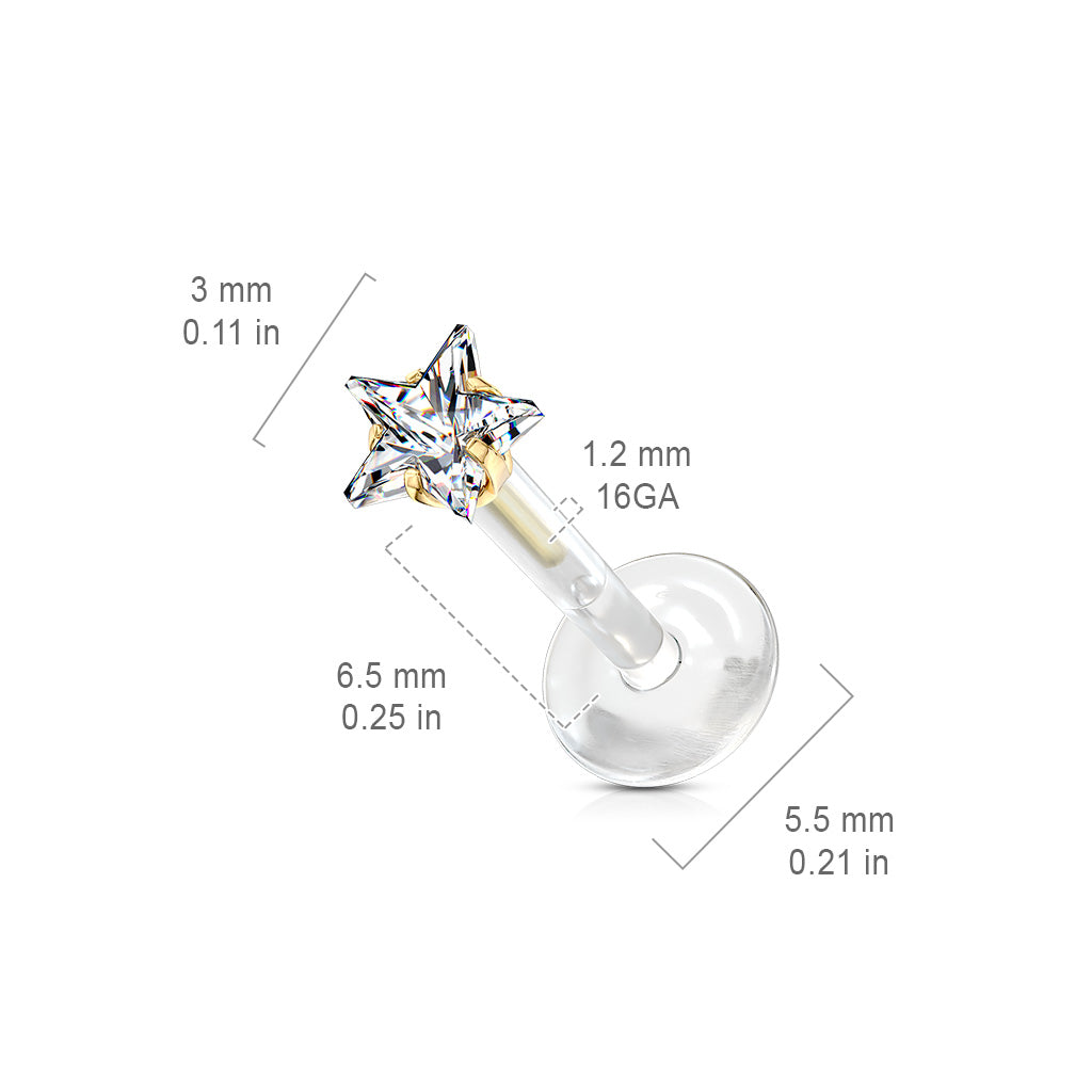 Push in Star top Clear BioFlex Flat Back Stud Dimensions