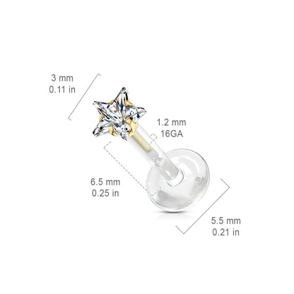 Push in Star top Clear BioFlex Flat Back Stud Dimensions