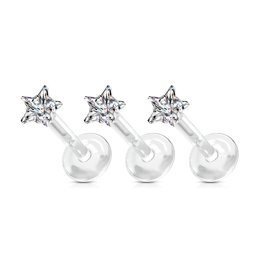 Push in Star top Clear BioFlex Flat Back Stud Trio
