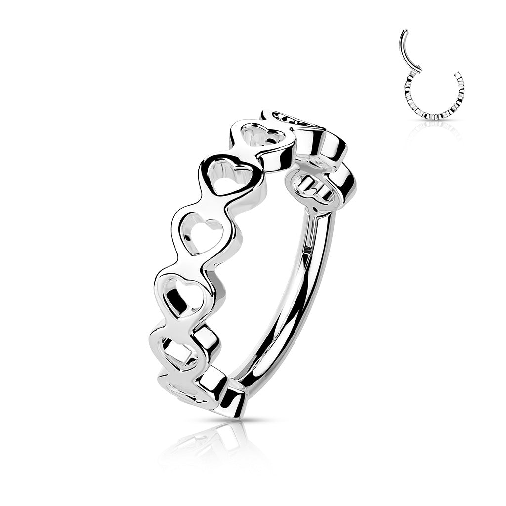 Silver Side Hearts Hinged Clicker Ring 16g 10mm {Last One}
