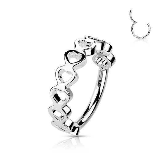 Silver Side Hearts Hinged Clicker Ring 16g 10mm {Last One}