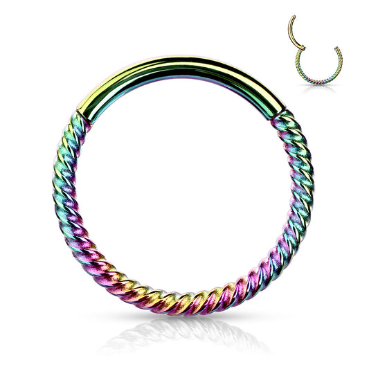Rainbow Braided Hinged Clicker Ring 18g-16g