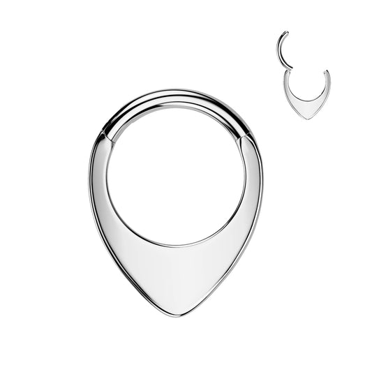 Titanium Silver Flat Teardrop Hinged Clicker Ring 16g