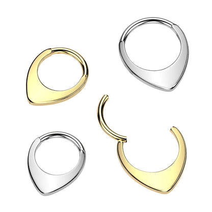 Titanium Silver Flat Teardrop Hinged Clicker Ring 16g