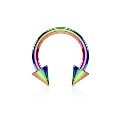 Rainbow Circular Horseshoe Barbell with spikes