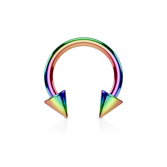 Rainbow Circular Horseshoe Barbell with spikes