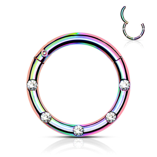 Rainbow Micro Gems Hinged Clicker Ring 16g