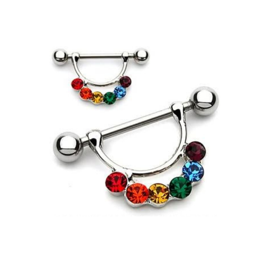 Rainbow Pride Gem Nipple Shield Bar