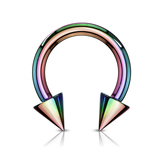 Rainbow Steel Curved Horseshoe Spike Barbell