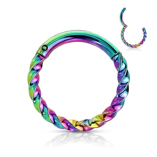 Rainbow Twisted Hinged Clicker Ring 16g