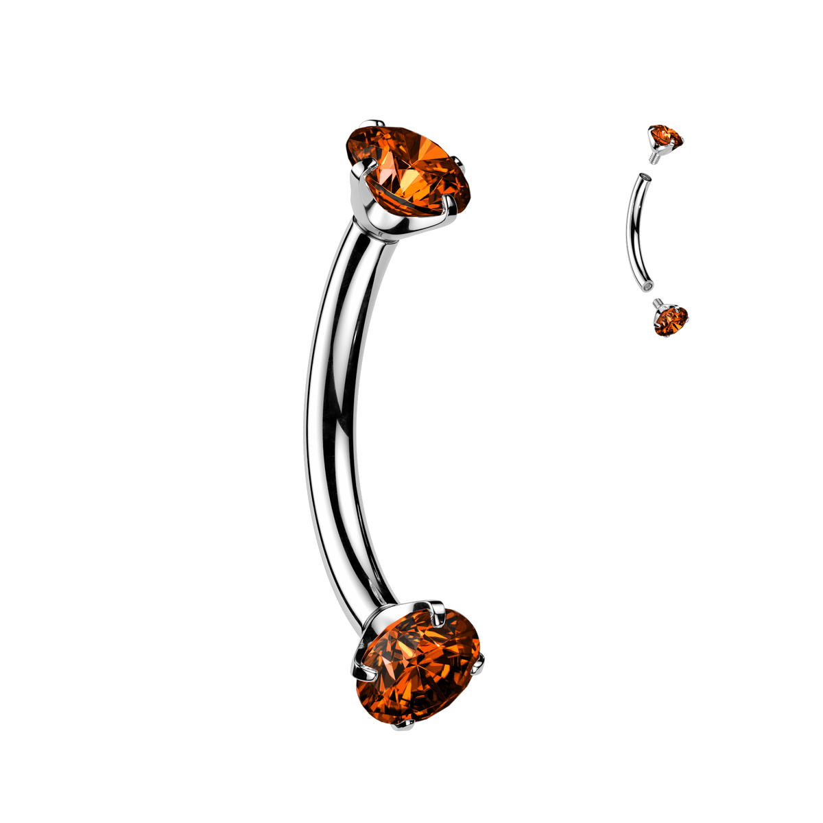 Red Gem Silver Steel Curved Barbell