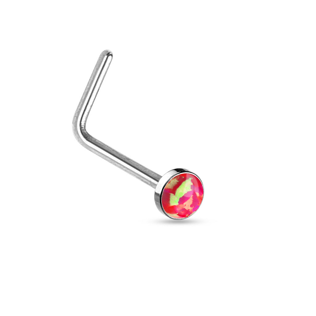 Red Opal Cabochon Gem Nose 'L' Bend Stud 20g