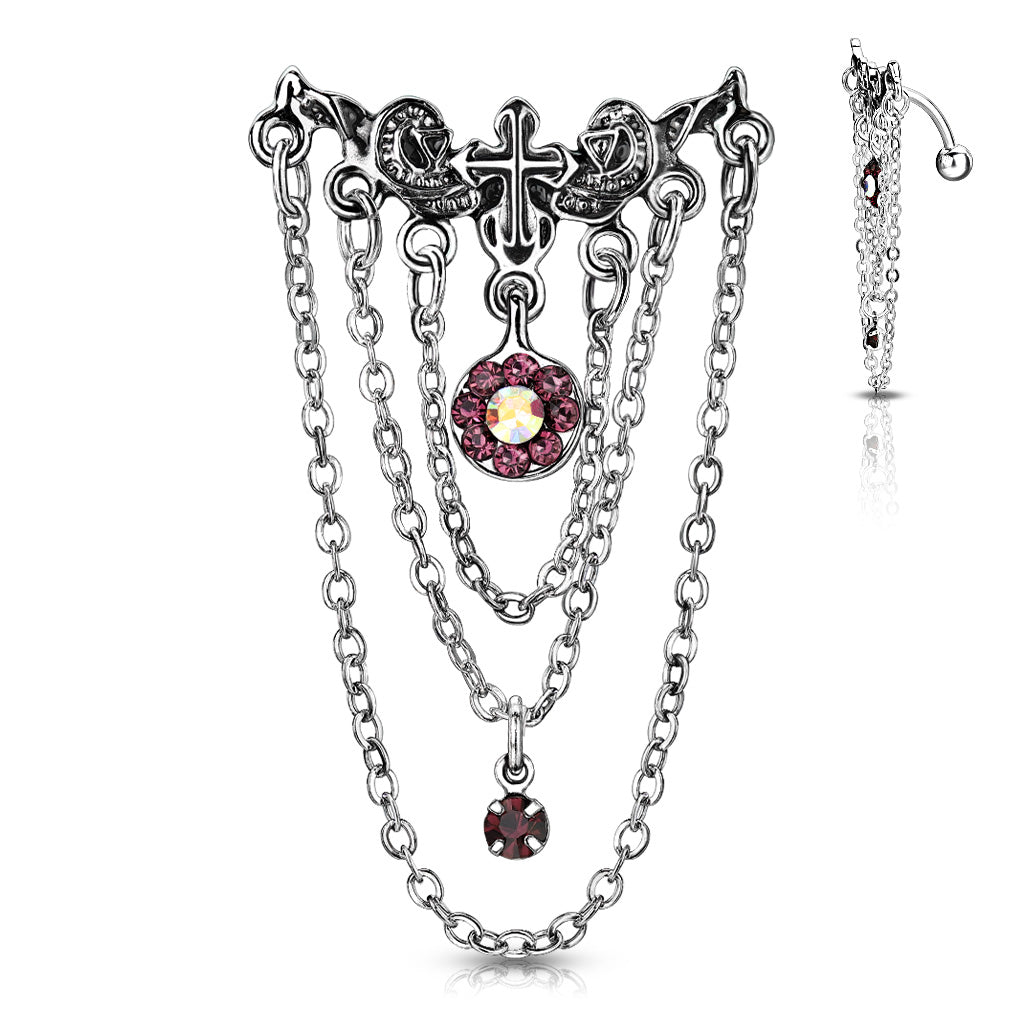 Reverse Drop Cross and Chain Belly Button Bar 14g