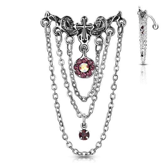 Reverse Drop Cross and Chain Belly Button Bar 14g