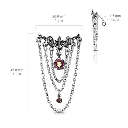 Reverse Drop Cross and Chain Belly Button Bar 14g dimensions