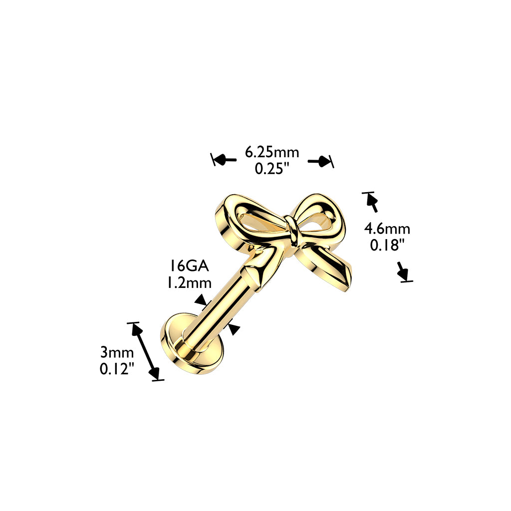 Ribbon Bow Flat Back Stud 16g dimensions
