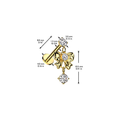  Ribbon Gem Dangle Flat Back Stud 16g dimensions
