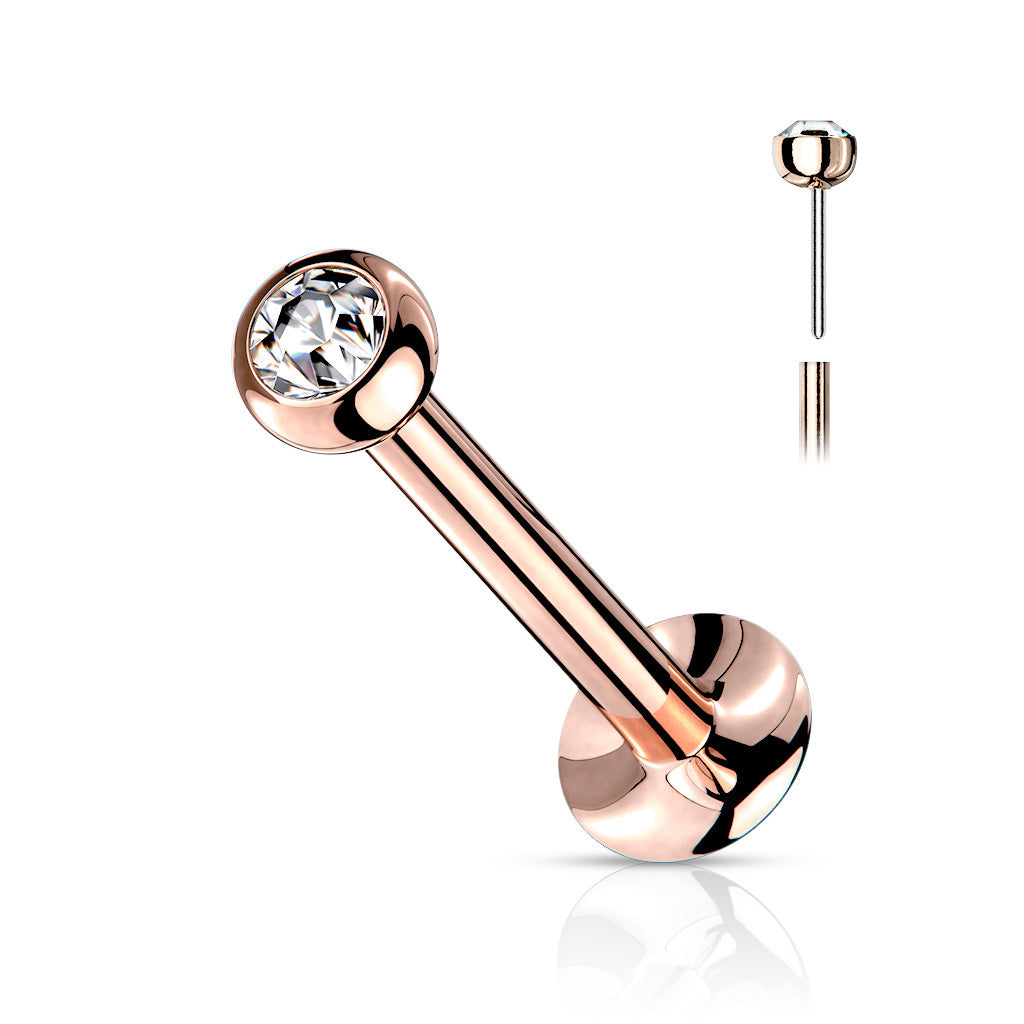 Rose Gold Clear Gem Ball Threadless Push Fit Flat Back Stud
