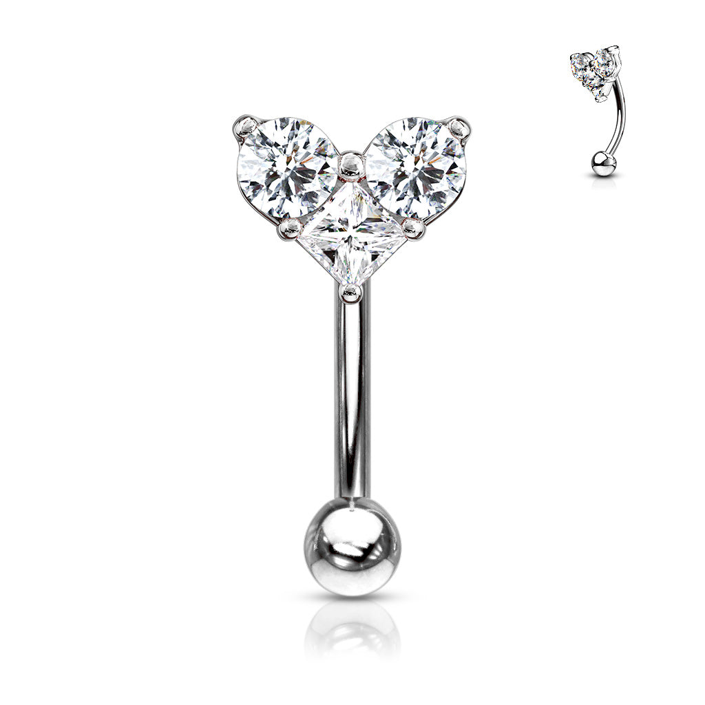 Rose Gold Clear Gem Heart Curved Piercing Barbell 16g