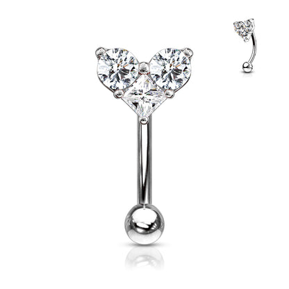 Rose Gold Clear Gem Heart Curved Piercing Barbell 16g