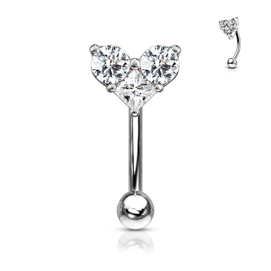 Rose Gold Clear Gem Heart Curved Piercing Barbell 16g