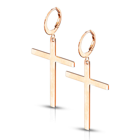 Rose Gold Cross Dangle Earrings